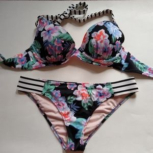 Shade & Shore floral and striped bikini